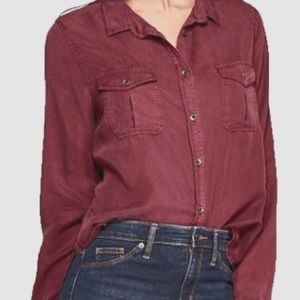 💜 5 for $15 Universal Thread Burgundy Military Button Down Top L